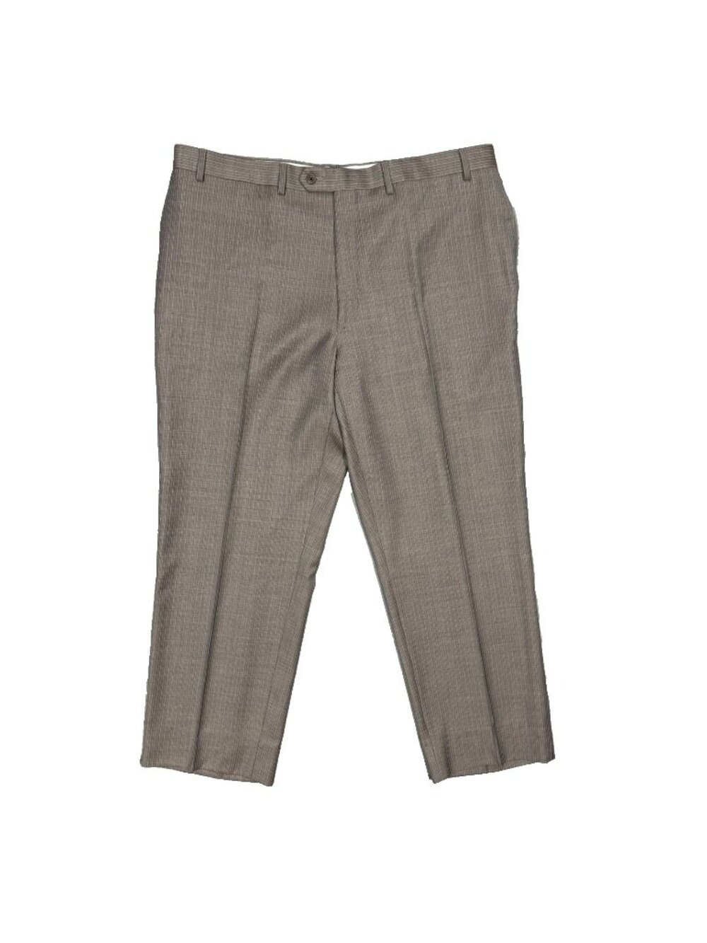 Mens Dress Pants Beige Pinstripe Wool Trousers 38x29